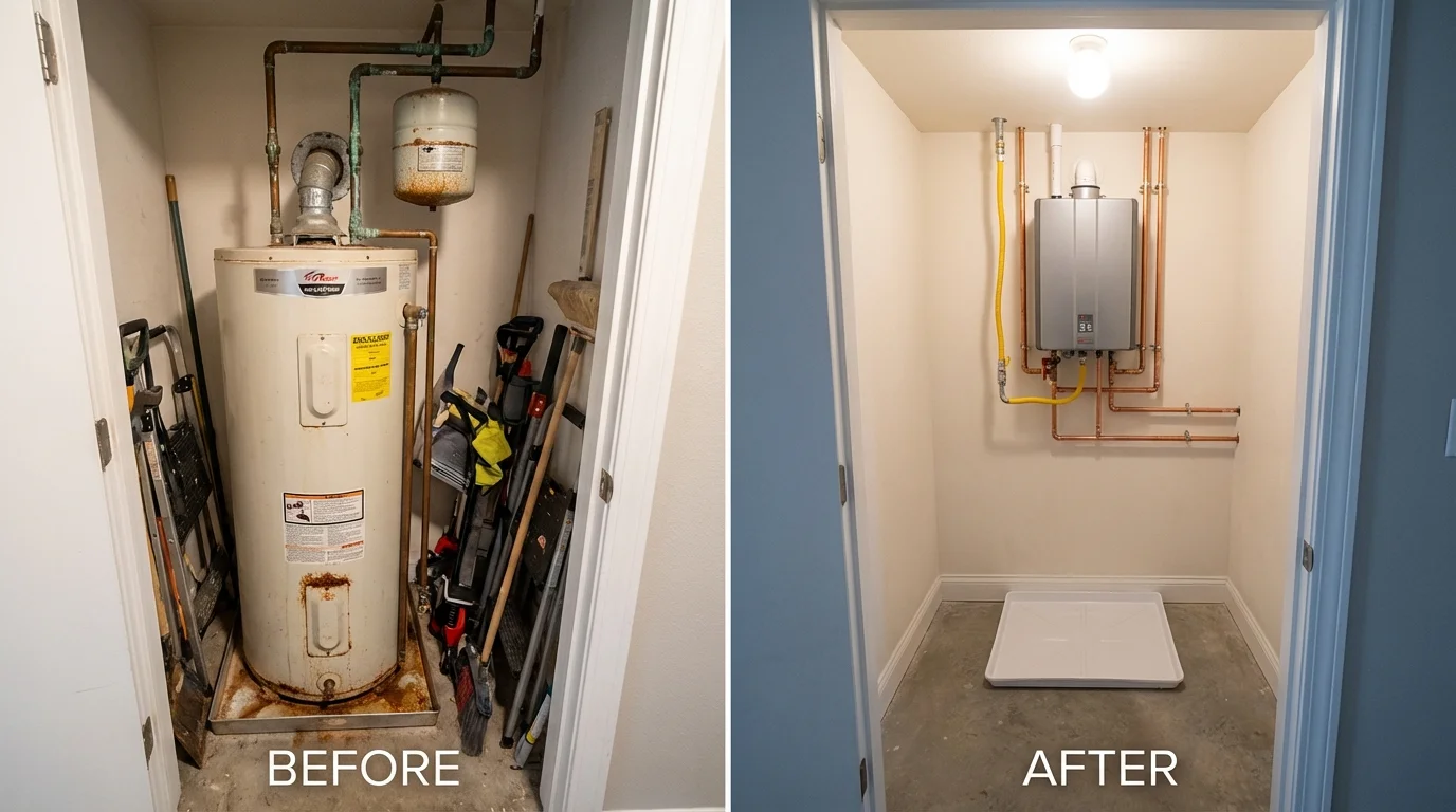 Tank water heater versus wall-mounted tankless unit comparison for Stanley, VA homeowners