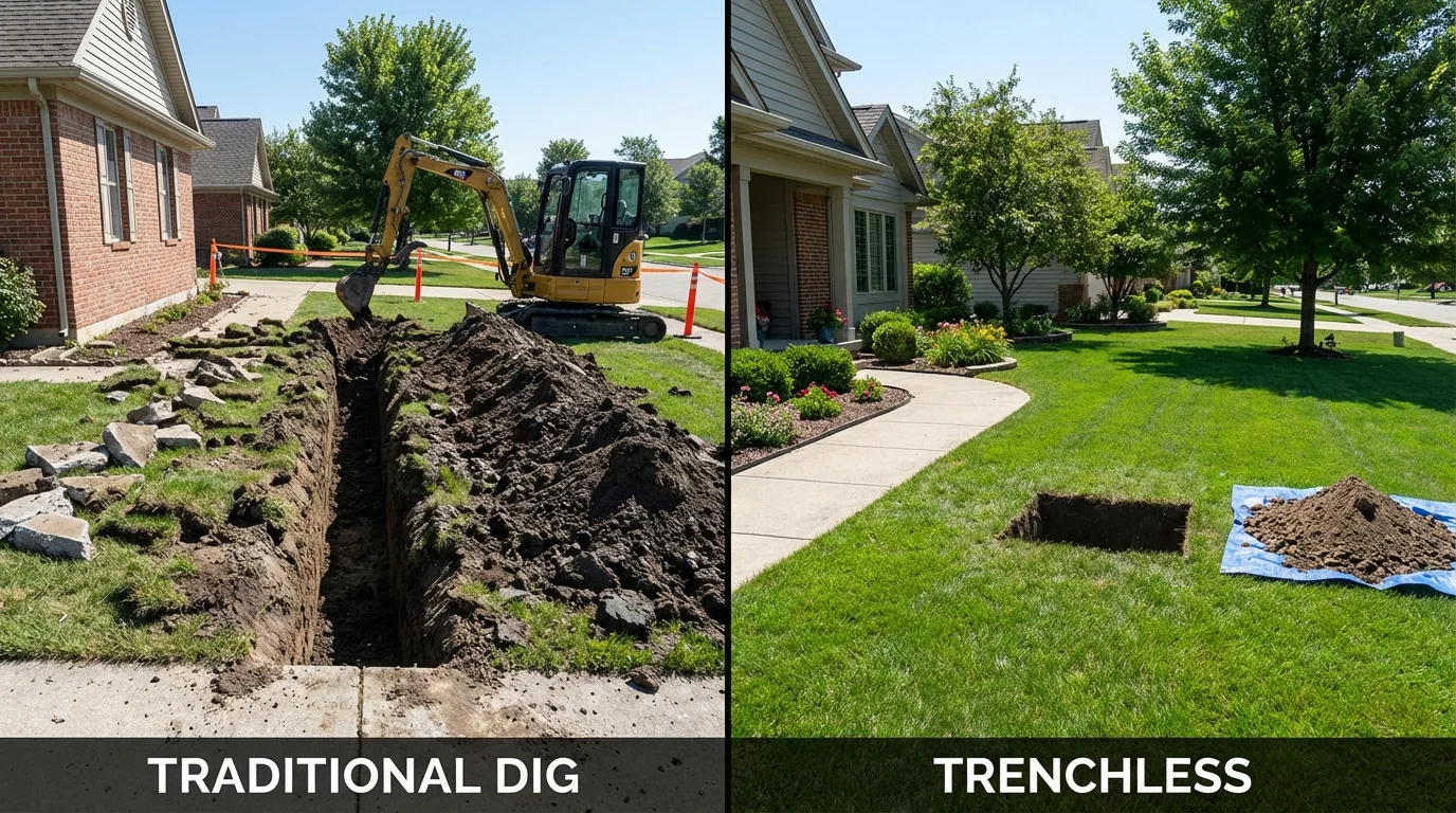Trenchless sewer repair with minimal yard damage versus traditional excavation in Stanley, VA